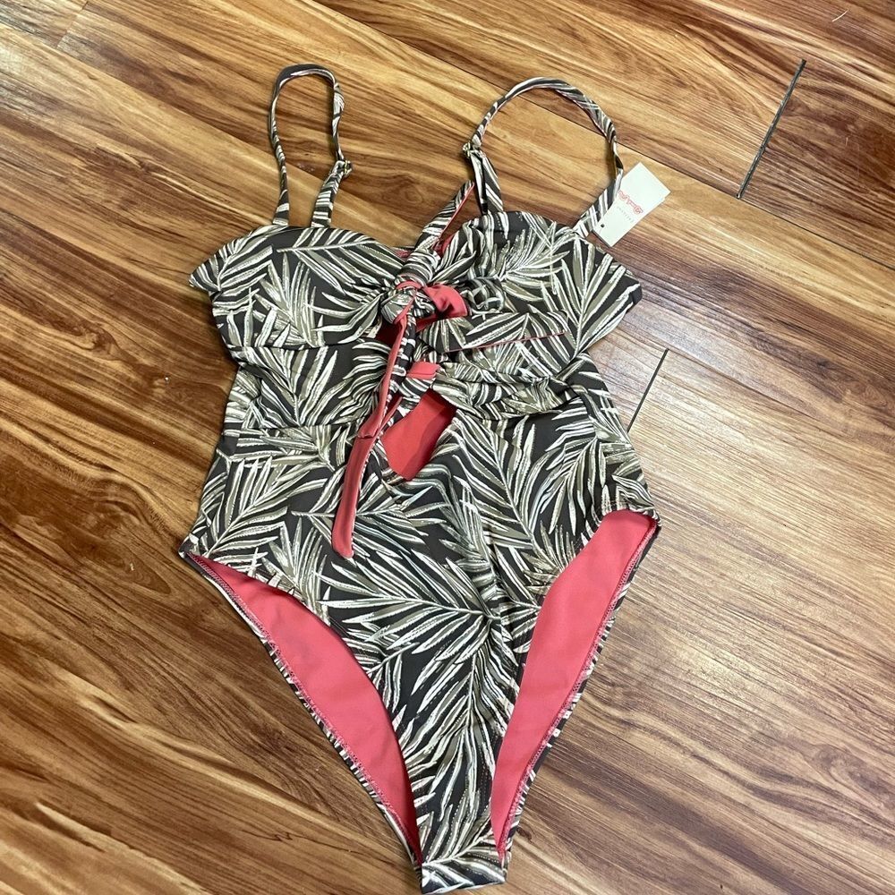 Crescent Drive Betty Cut Out Fern One Piece Swimsuit Large XL